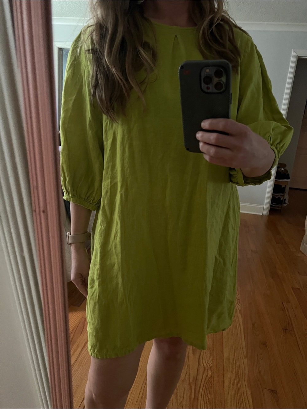 BRYN WALKER Lucien Shift Dress 100% LINEN Pera Chartreuse Green medium